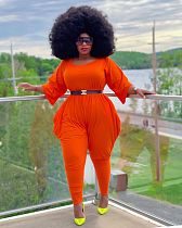 Women Plus Size Solid Color O Neck Short Sleeve Summer Casual Street One Piece Loose Harem Jumpsuits HEJ-6084