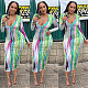 2021 Sexy Women Tie Dye Striped Print Long Sleeve Deep V-Neck Autumn Bodycon Long Maxi Dress MEY-20768
