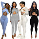 Casual Solid Color Fitness Cut Out Criss Cross Long Sleeve Loungewear Bodycon Womens Jumpsuit MDF-5254