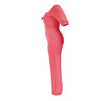 Women Plus Size Solid Color Short Sleeve Off Shoulder Bandage One Piece Wide Leg Jumpsuits ASL-7050