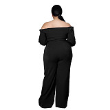 Women Plus Size Solid Color Short Sleeve Off Shoulder Bandage One Piece Wide Leg Jumpsuits ASL-7050