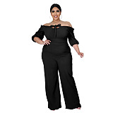 Women Plus Size Solid Color Short Sleeve Off Shoulder Bandage One Piece Wide Leg Jumpsuits ASL-7050