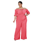 Women Plus Size Solid Color Short Sleeve Off Shoulder Bandage One Piece Wide Leg Jumpsuits ASL-7050