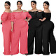 Women Plus Size Solid Color Short Sleeve Off Shoulder Bandage One Piece Wide Leg Jumpsuits ASL-7050