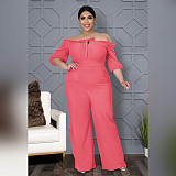 Women Plus Size Solid Color Short Sleeve Off Shoulder Bandage One Piece Wide Leg Jumpsuits ASL-7050