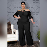 Women Plus Size Solid Color Short Sleeve Off Shoulder Bandage One Piece Wide Leg Jumpsuits ASL-7050