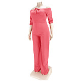 Women Plus Size Solid Color Short Sleeve Off Shoulder Bandage One Piece Wide Leg Jumpsuits ASL-7050