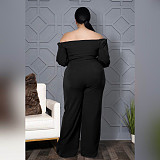 Women Plus Size Solid Color Short Sleeve Off Shoulder Bandage One Piece Wide Leg Jumpsuits ASL-7050