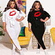 Plus Size Women Clothing Half Sleeve O Neck Lace Up T Shirt Side Striped Pants Summer 2 Piece Set JLY-19219