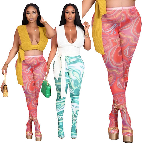 Women Streetwear Summer Fashion Print High Waist Bodycon Elastic Active Joggers Pencil Pants SHD-9518