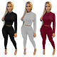 Autumn Casual Solid Color Women Long Sleeve Waist Shaped Crop Top Pencil Pants Sporty 2 Piece Set SHD-9361