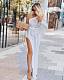 Women Sexy One Shoulder Long Sleeve Hollow Out Knitted High Slit Bodycon Maxi Club Party Beach Dress ZS-013