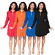 2021 New Solid Color Ladies Office Clothes Elegant Lapel Long Sleeve Button Pleated Shirt Midi Dress AIL-177