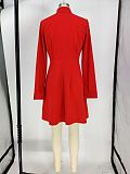 2021 New Solid Color Ladies Office Clothes Elegant Lapel Long Sleeve Button Pleated Shirt Midi Dress AIL-177