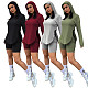 Solid Casual Women Side Slit Long Sleeve Hoodies Top Biker Shorts Joggers Autumn 2 Piece Sets ASL-6395