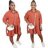 2021 New Solid Color Women Clothes Long Sleeve Polo Neck Ruffles Hem Loose Fitting Mini Dress ORY-5200