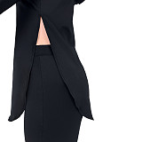 Solid Casual Women Side Slit Long Sleeve Hoodies Top Biker Shorts Joggers Autumn 2 Piece Sets ASL-6395