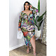 Plus Size Women Clothing Sexy Deep V Neck Long Sleeve Bandage Cut-Out Asymmetry Club Party Maxi Dress ASL-7051