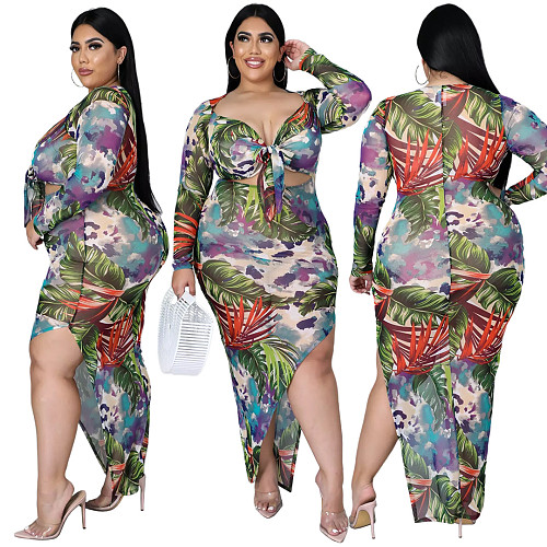 Plus Size Women Clothing Sexy Deep V Neck Long Sleeve Bandage Cut-Out Asymmetry Club Party Maxi Dress ASL-7051