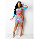 Fashion Printed Women Sexy Long Sleeve Round Neck Pack Hip Nightclub Party Bodycon Mini Dress DY-6674