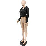 Women Autumn Clothing Casual Solid Color Long Sleeve Zipper Hooded Streetwear Sweatshirt Tops WSY-5893