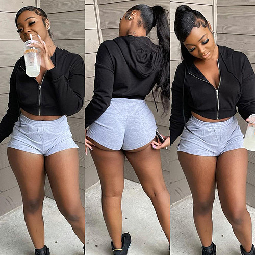 Women Autumn Clothing Casual Solid Color Long Sleeve Zipper Hooded Streetwear Sweatshirt Tops WSY-5893