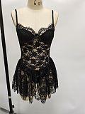 Sexy Mesh Lace Embroidery See Through Spaghetti Strap Summer Club Party Bodycon Mini Dress OSM-5291