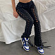 Fashion Solid Color Women Streetwear Eyelet Bandage Special Design Mid Waist Lace Up Pants BNY-7207