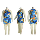 Sexy Print Sleeveless Round Neck Irregular Patchwork Women Summer Club Party Plus Size Rompers JLY-19222