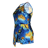 Sexy Print Sleeveless Round Neck Irregular Patchwork Women Summer Club Party Plus Size Rompers JLY-19222