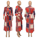 Elegant Women Autumn Paisley Bandanna Print Long Sleeve Turn-Down Neck Vintage Fashion Maxi Dress GLS-10023