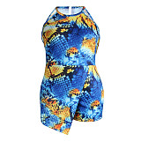 Sexy Print Sleeveless Round Neck Irregular Patchwork Women Summer Club Party Plus Size Rompers JLY-19222