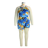 Sexy Print Sleeveless Round Neck Irregular Patchwork Women Summer Club Party Plus Size Rompers JLY-19222