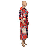 Elegant Women Autumn Paisley Bandanna Print Long Sleeve Turn-Down Neck Vintage Fashion Maxi Dress GLS-10023