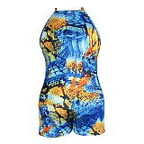 Sexy Print Sleeveless Round Neck Irregular Patchwork Women Summer Club Party Plus Size Rompers JLY-19222