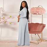 Autumn Casual Skinny Solid Long Sleeve O Neck Cropped Tee Tops Wide Leg Pants Ladies Two Piece Set GLS-10013