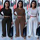 Autumn Casual Skinny Solid Long Sleeve O Neck Cropped Tee Tops Wide Leg Pants Ladies Two Piece Set GLS-10013