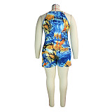 Sexy Print Sleeveless Round Neck Irregular Patchwork Women Summer Club Party Plus Size Rompers JLY-19222