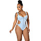 Summer Beach Party Sexy Sleeveless Washed Make Old Hollow Out Chain Lace Up Denim One Piece Swimwear LA-3281