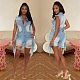Hot Sale Summer New Sleeveless Lapels Ripped Fashion Streetwear Women's Tassel Denim Rompers LX-6908