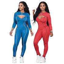 Sexy Long Sleeve Crop Top Spaghetti Strap Bodycon Jumpsuit Fall Women Clothes Club 2 Piece Set YMT-6232