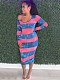 Ribbed Knitted Long Sleeve Striped Maxi Dress YMT-6231