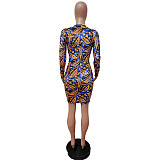 Print Irregular Side Slit Zipper Mini Dress LSD-81034