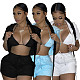 Velvet Halter Bra Zipper Hooded Crop Top 3 Piece Shorts Set LSL-6464