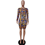 Print Irregular Side Slit Zipper Mini Dress LSD-81034