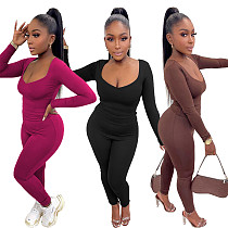 Tracksuit Solid Color Low Cut T-shirt Top Pants Jogging Set NM-8380