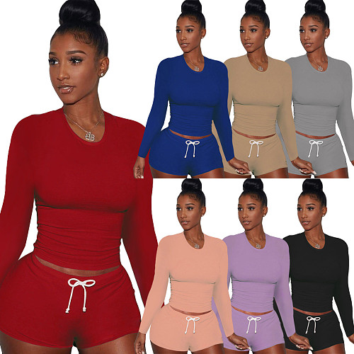 Long Sleeve T Shirt Sportswear Two Piece Short Set YS-8690