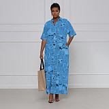 Plus Size Short Sleeve Newspaper Printing Maxi Dresses SFY-2129