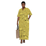Plus Size Short Sleeve Newspaper Printing Maxi Dresses SFY-2129