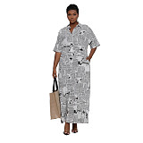 Plus Size Short Sleeve Newspaper Printing Maxi Dresses SFY-2129